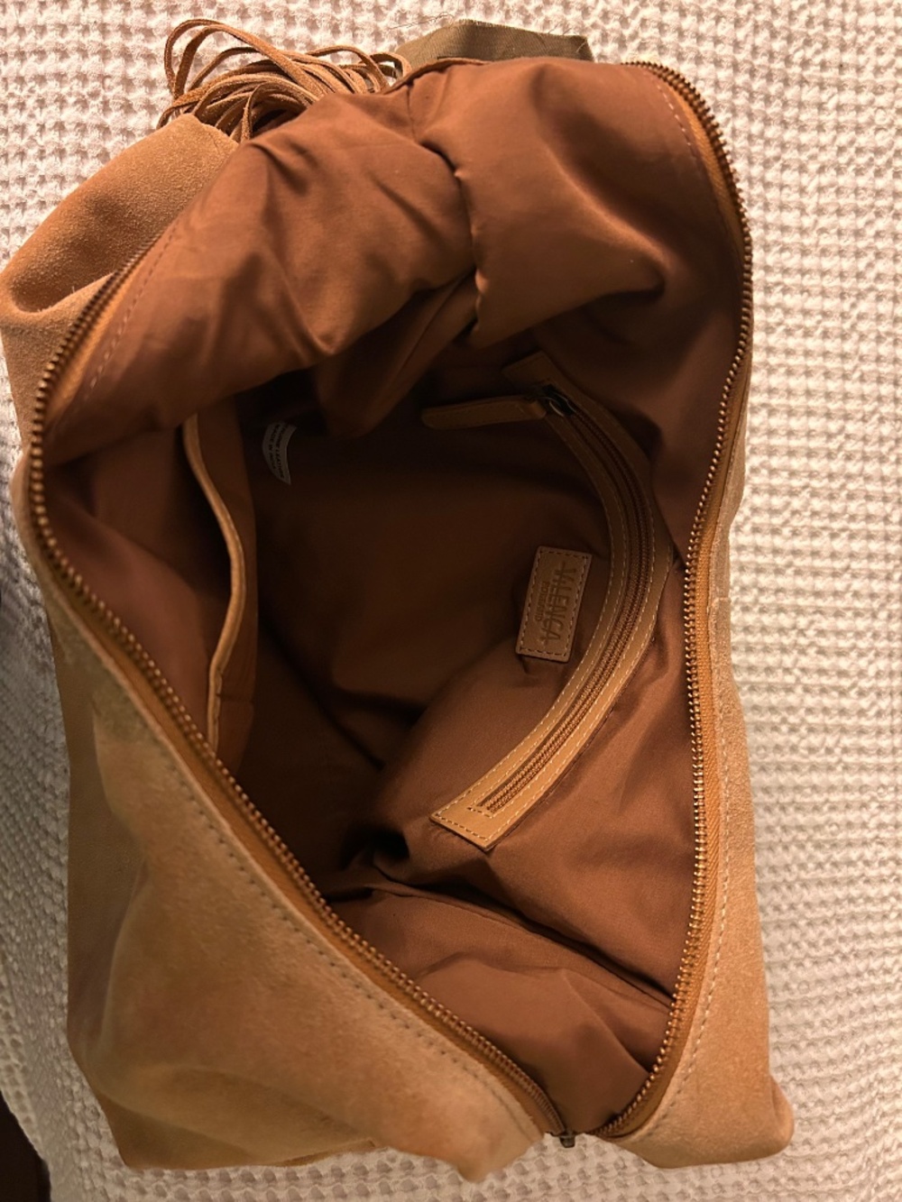 Vilenca Holland 100% Genuine Leather Suede Hobo Shoulder Bag – Light Tan – NWT - Picture 5 of 6